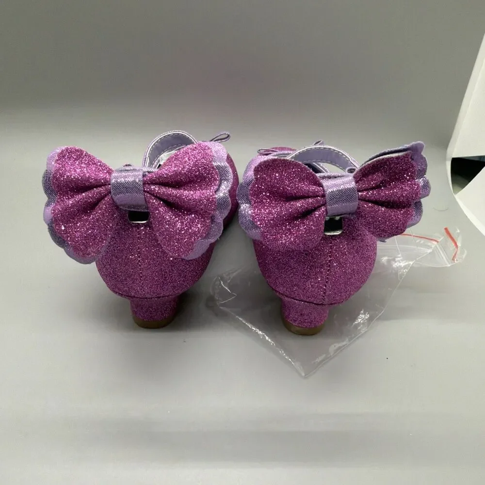 Girls Dress Shoes 1.3inch Low Heel Dance Shoes Bow Glitter Wedding Party Shoes